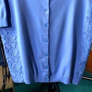 Talbots Light Blue Lace Cardigan Sweater Women’s Size L Button Front